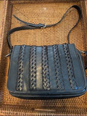 Etienne Aigner Black Woven Leather Shoulder Bag